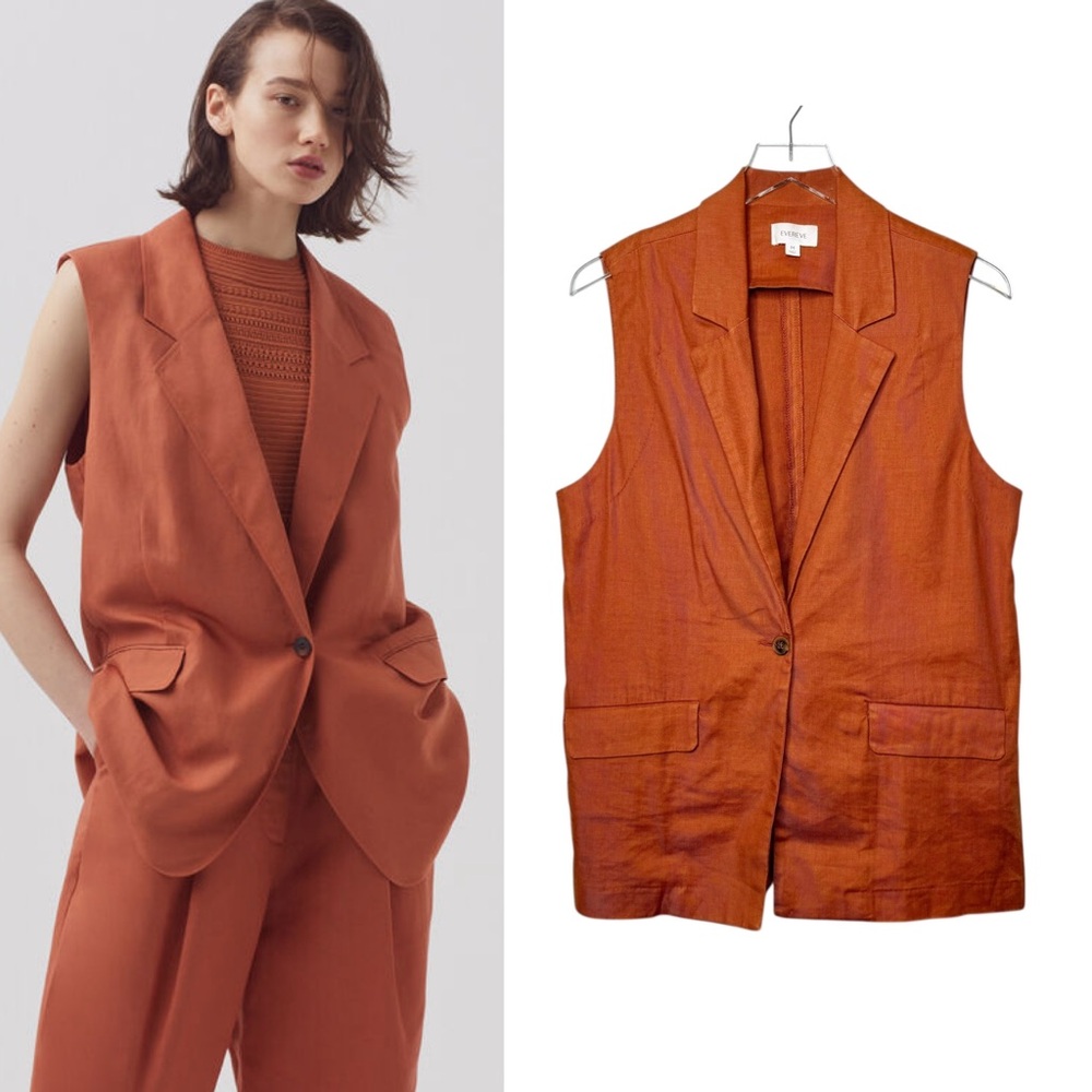 Evereve Cali Orange Rust Longline Women’s Linen Blend Blazer Vest Sz M